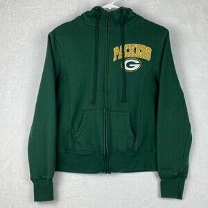 NFL Green Bay Packers Jacket Womens Small Green Full Zip Hooded Sweater Ladies